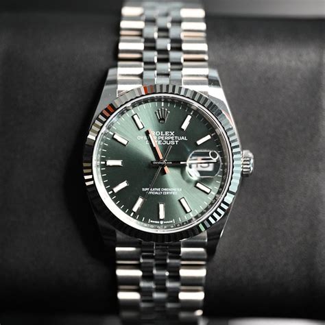 mint green rolex datejust 36|Rolex Datejust 36 fluted bezel.